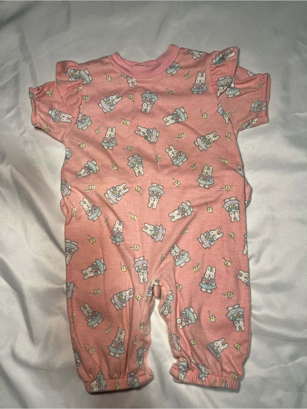 Vintage Healthtex Baby Girl Pink Bunny Ruffle Romper 3-6 Months